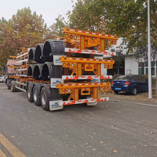 Mongolia Carbone Caricamento Due Semirimorchi a Pianale Portacontainer Rimorchio Container Discarica Skeleton Truck Low Boy Dolly Rimorchio a pianale ribassato per Camion